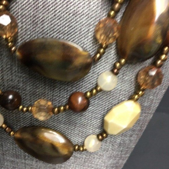 Chunky Triple Statement Necklace Copper Brown Beige Seed Beads Retro BoHo - Picture 4 of 7